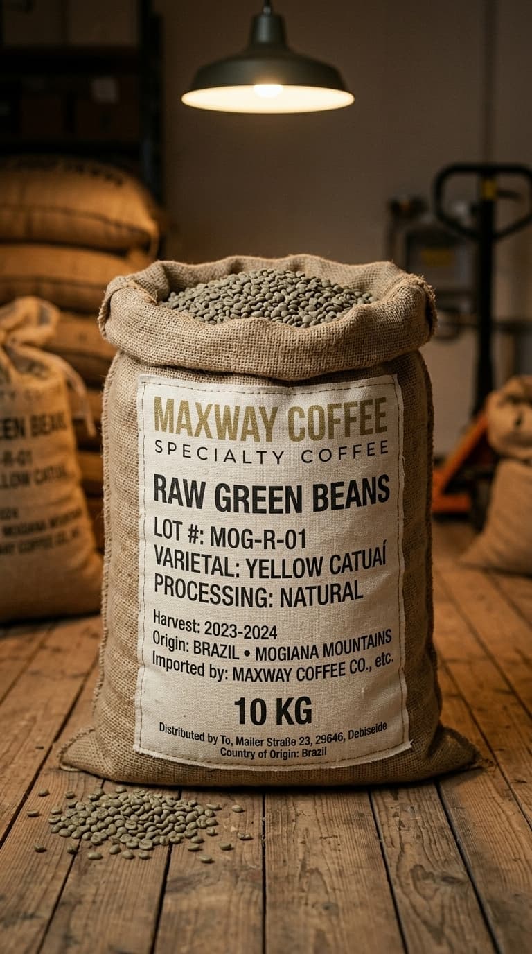 MAXWAY Coffee raw green beans in branded burlap sack